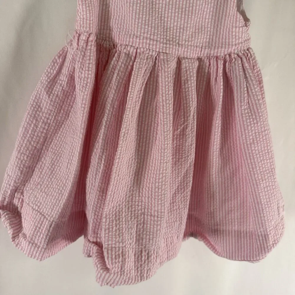 Ralph Lauren Dress Baby Girl 9M Pink WHite Striped Sleeveless Collared Cotton